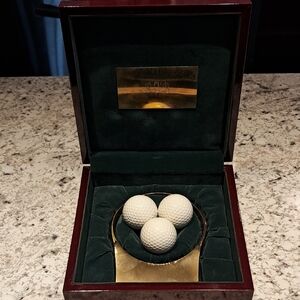 Vintage Elegant Golf Ball Set with Brass Putting Ramp And Wooden Display Box
